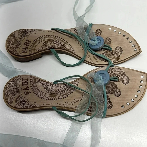 Fabi Sandals Shoes Wooden Low Heel Pointed Toe Jeweled Lace Up Brown Size 38 8 - Picture 5 of 12